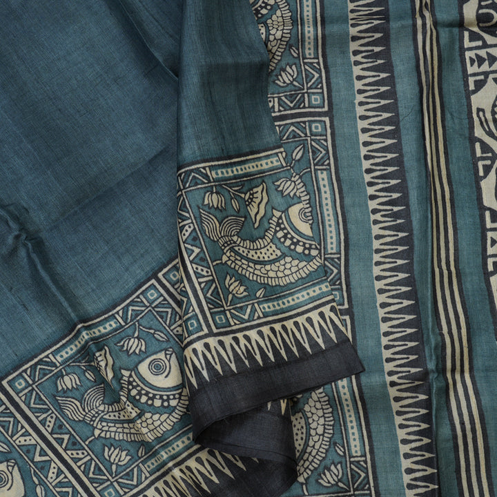 Hayagrivas Bluish Grey Pure Tussar Silk Saree KBE1820L2-1