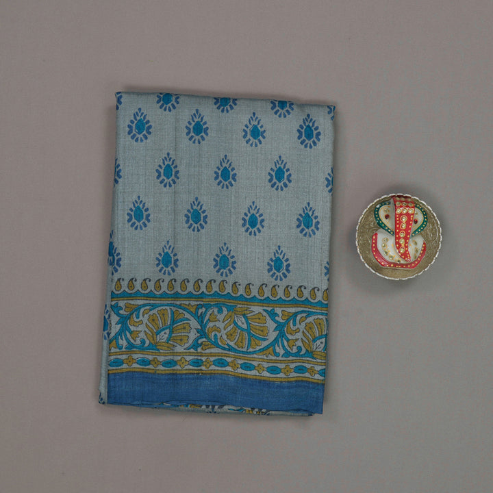 Hayagrivas Bluish Grey Pure Tussar Silk Saree KBE1820L2-2