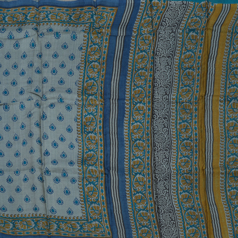 Hayagrivas Bluish Grey Pure Tussar Silk Saree KBE1820L2-2