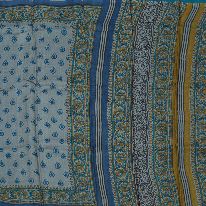 Hayagrivas Bluish Grey Pure Tussar Silk Saree KBE1820L2-2