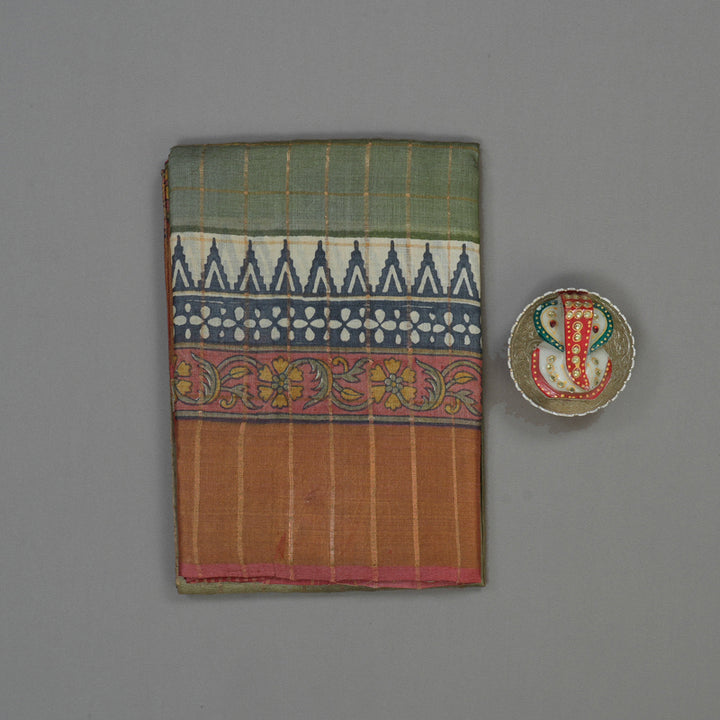 Hayagrivas Elaichi Green Pure Tussar Silk Saree KBE1820L3-1