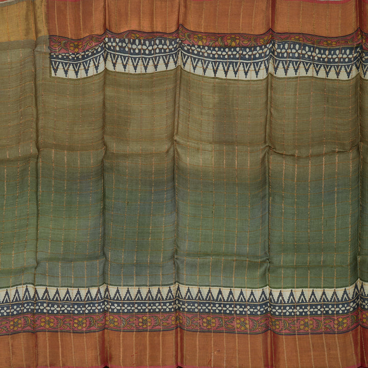 Hayagrivas Elaichi Green Pure Tussar Silk Saree KBE1820L3-1