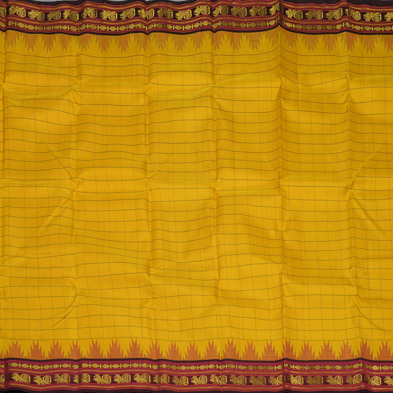 Hayagrivas Handloom Yellow Kanjivaram Silk Saree with Deep Wine border KBE1823L11-1