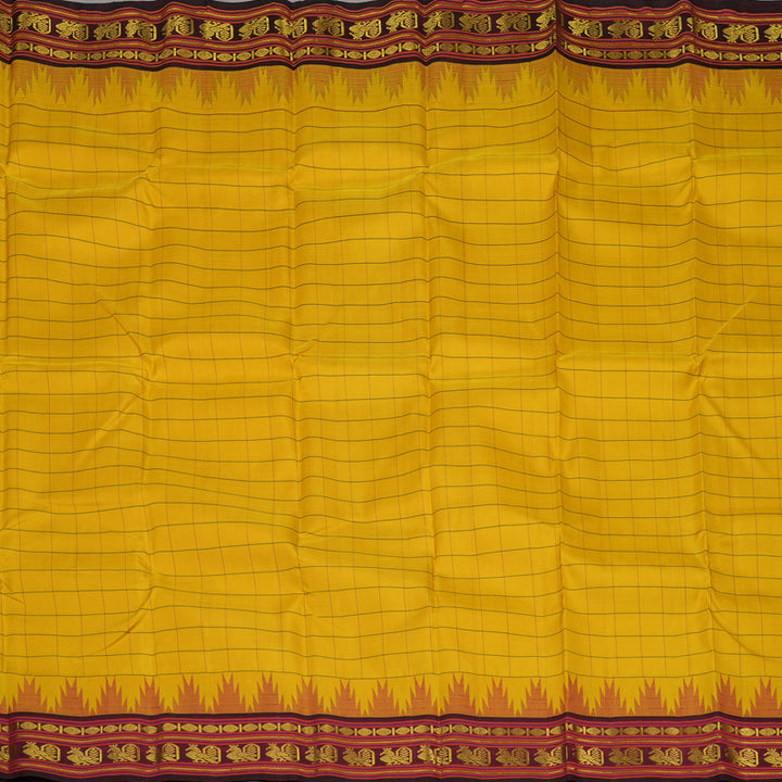Hayagrivas Handloom Yellow Kanjivaram Silk Saree with Deep Wine border KBE1823L11-1