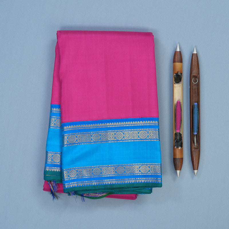 Hayagrivas Handloom Pink Kanjivaram Silk Saree with Aqua Blue Border KBE1823L3-1
