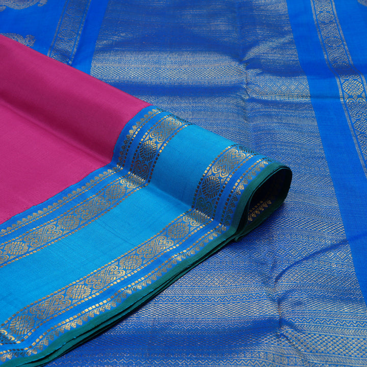 Hayagrivas Handloom Pink Kanjivaram Silk Saree with Aqua Blue Border KBE1823L3-1