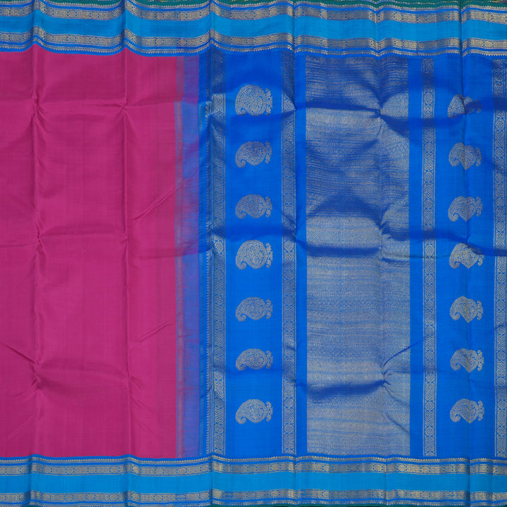 Hayagrivas Handloom Pink Kanjivaram Silk Saree with Aqua Blue Border KBE1823L3-1