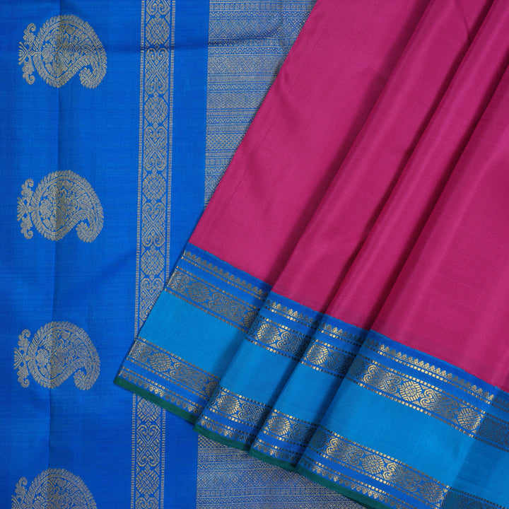 Hayagrivas Handloom Pink Kanjivaram Silk Saree with Aqua Blue Border KBE1823L3-1
