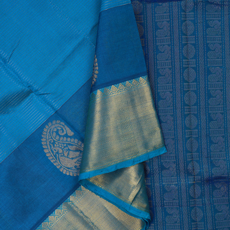 Hayagrivas Ananda Blue Pure Silk Cotton Saree KBE1823L9-1