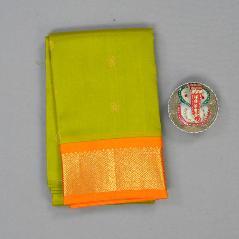 Hayagrivas Lime Green Pure One-sided border Kanjivaram Silk Saree KBE1827L1-12