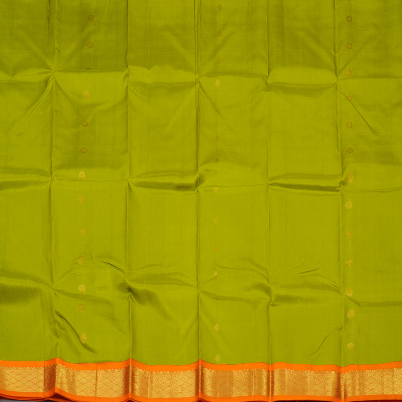 Hayagrivas Lime Green Pure One-sided border Kanjivaram Silk Saree KBE1827L1-12