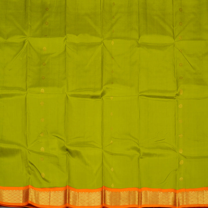 Hayagrivas Lime Green Pure One-sided border Kanjivaram Silk Saree KBE1827L1-12