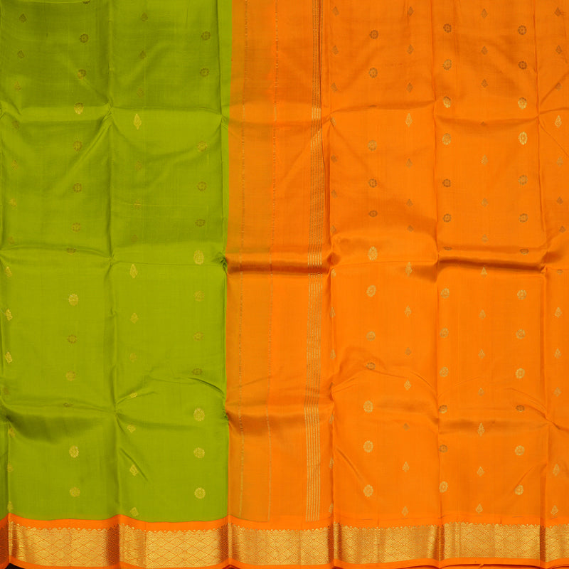 Hayagrivas Lime Green Pure One-sided border Kanjivaram Silk Saree KBE1827L1-12