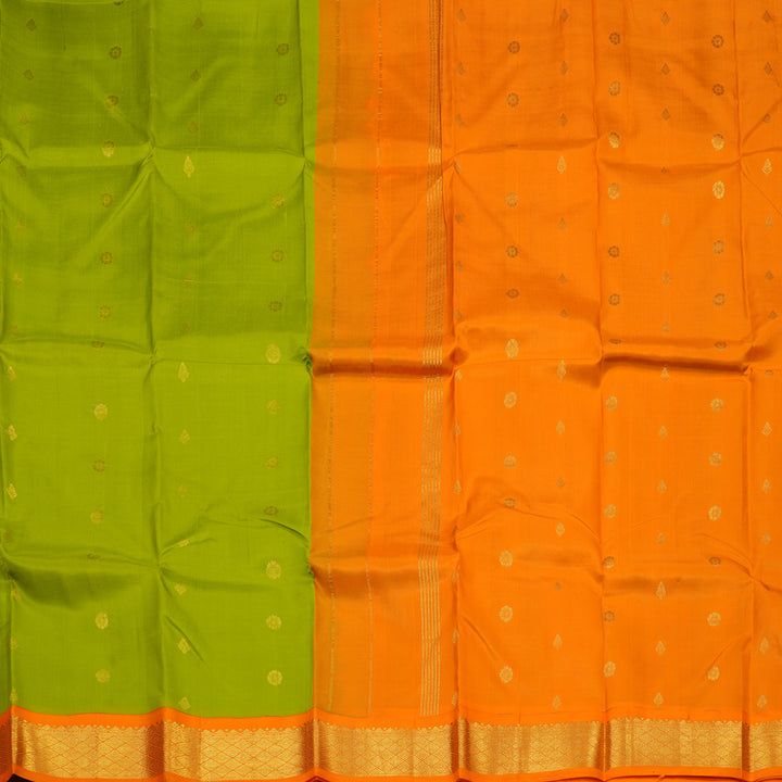 Hayagrivas Lime Green Pure One-sided border Kanjivaram Silk Saree KBE1827L1-12