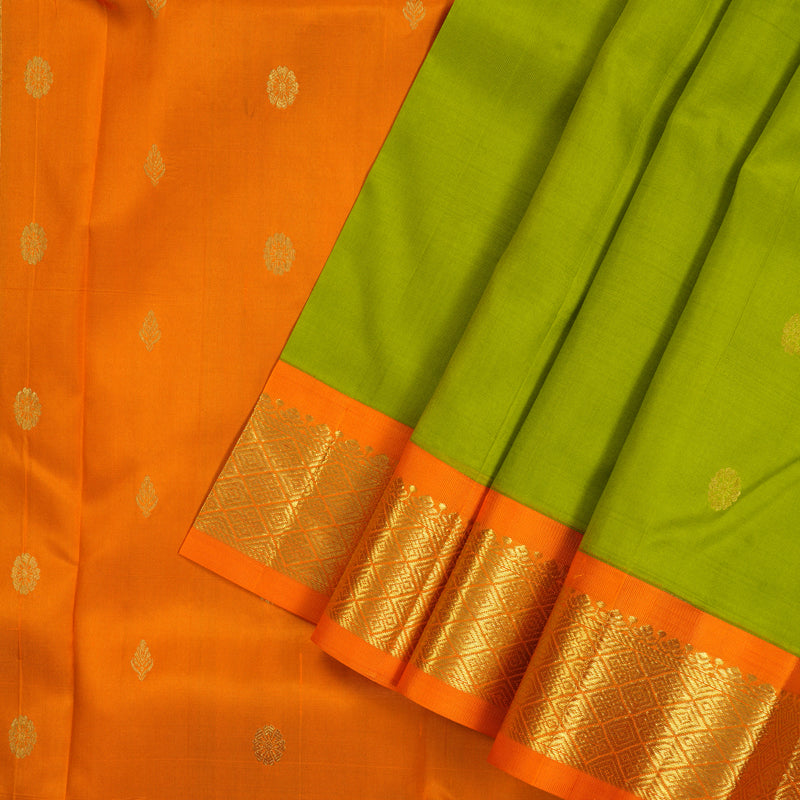 Hayagrivas Lime Green Pure One-sided border Kanjivaram Silk Saree KBE1827L1-12