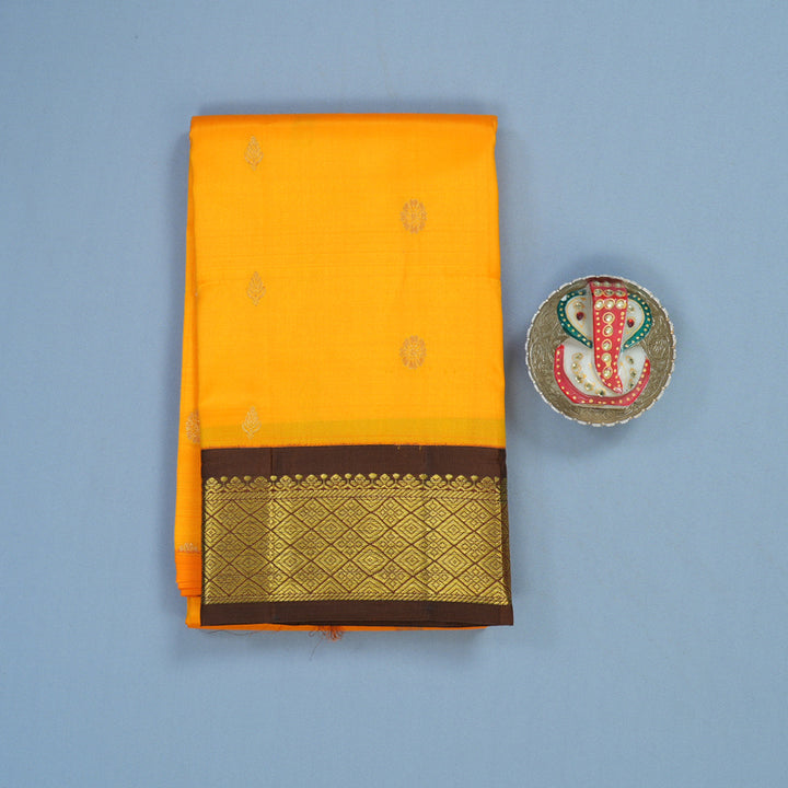 Hayagrivas Mango Yellow Pure One-sided border Kanjivaram Silk Saree KBE1827L1-16