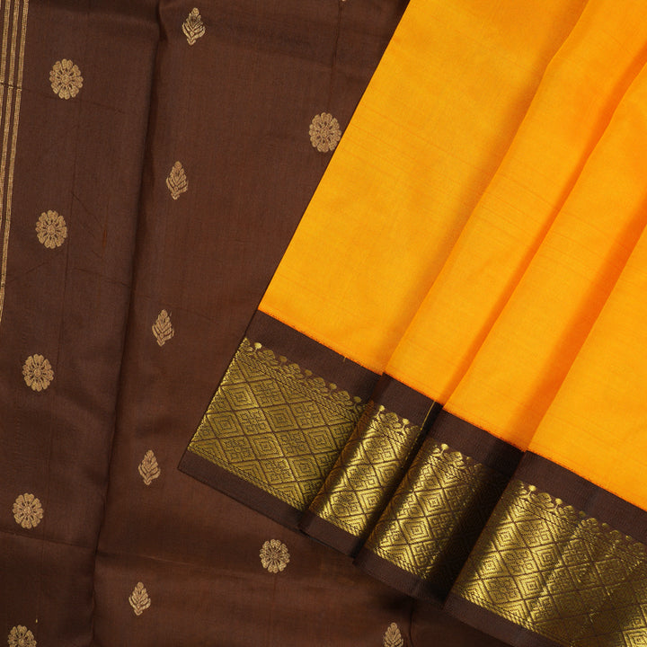Hayagrivas Mango Yellow Pure One-sided border Kanjivaram Silk Saree KBE1827L1-16