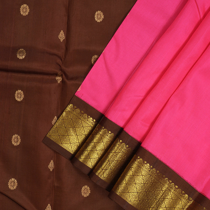 Hayagrivas Bright Pink Pure One-sided Border Kanjivaram Silk Saree KBE1827L1-20