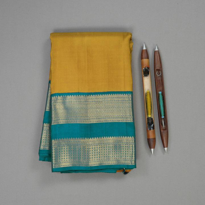 Hayagrivas Handloom Metallic Gold Kanjivaram Silk Saree with Rama Blue border KBE1830L1-1
