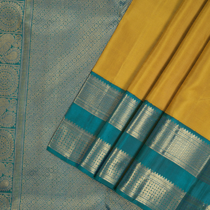 Hayagrivas Handloom Metallic Gold Kanjivaram Silk Saree with Rama Blue border KBE1830L1-1