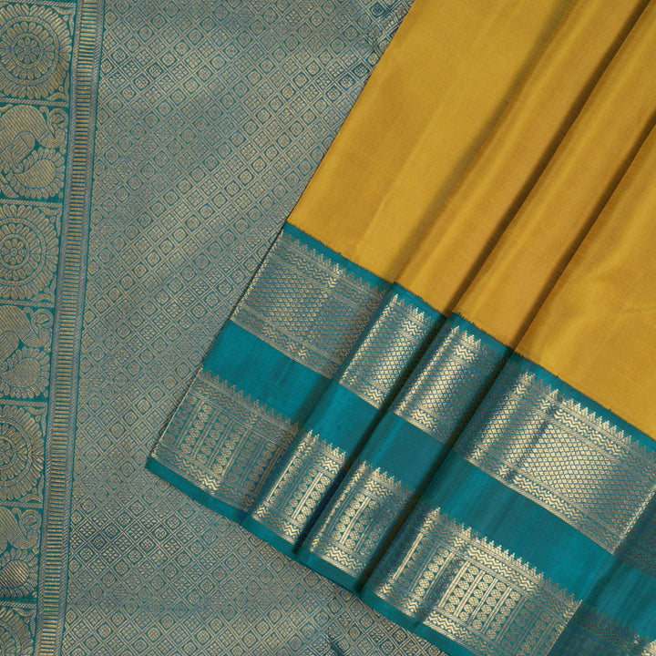 Hayagrivas Handloom Metallic Gold Kanjivaram Silk Saree with Rama Blue border KBE1830L1-1