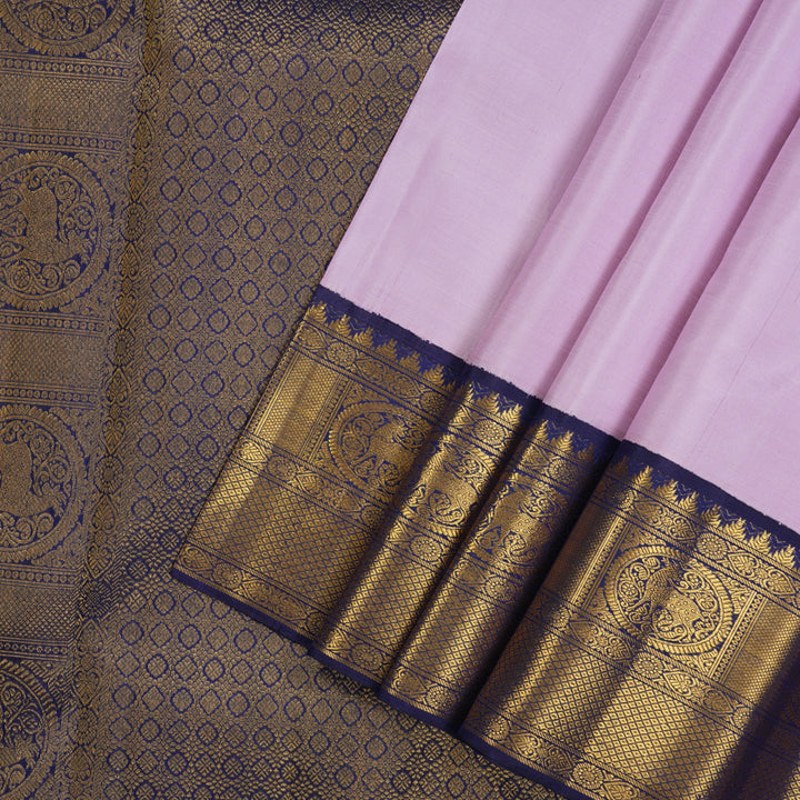 Hayagrivas Handloom Lavendar Kanjivaram Silk Saree with Navy Blue border KBE1830L1-2