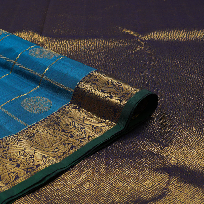 Hayagrivas Handloom Peacock Blue Kanjivaram Silk Saree with Navy Blue border KBE1830L5-1