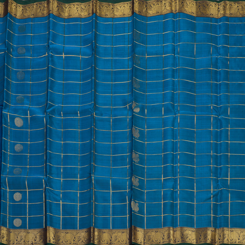 Hayagrivas Handloom Peacock Blue Kanjivaram Silk Saree with Navy Blue border KBE1830L5-1