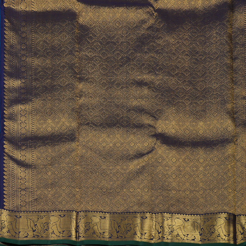 Hayagrivas Handloom Peacock Blue Kanjivaram Silk Saree with Navy Blue border KBE1830L5-1