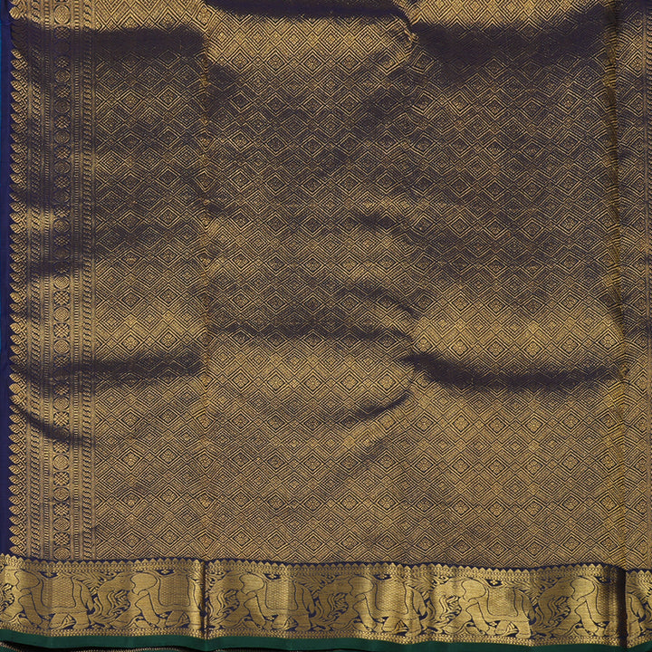 Hayagrivas Handloom Peacock Blue Kanjivaram Silk Saree with Navy Blue border KBE1830L5-1