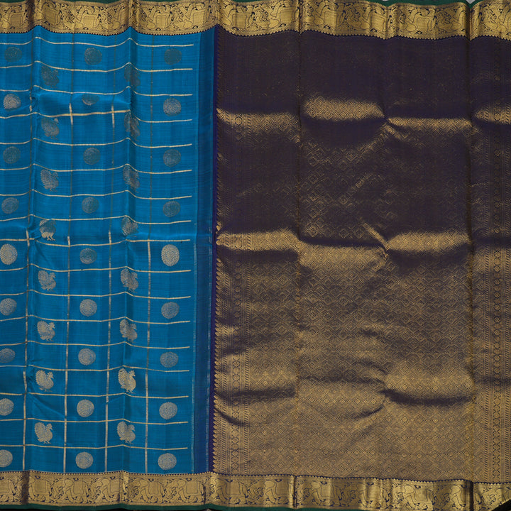 Hayagrivas Handloom Peacock Blue Kanjivaram Silk Saree with Navy Blue border KBE1830L5-1