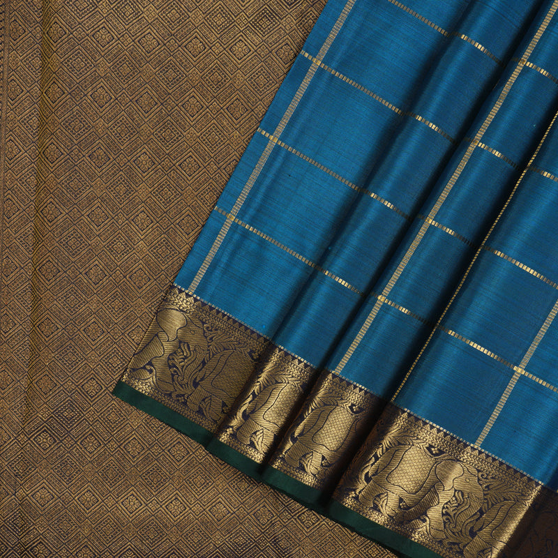 Hayagrivas Handloom Peacock Blue Kanjivaram Silk Saree with Navy Blue border KBE1830L5-1