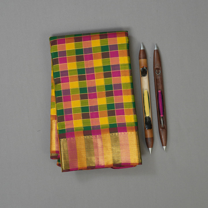 Hayagrivas Handloom Multicolour Checks Kanjivaram Silk Saree KBE1831L13-1