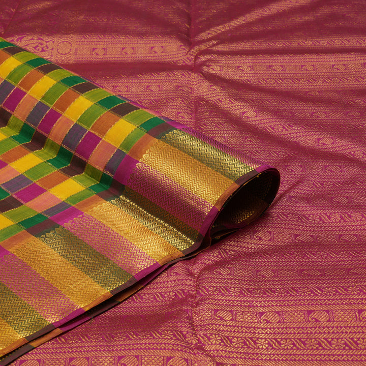 Hayagrivas Handloom Multicolour Checks Kanjivaram Silk Saree KBE1831L13-1