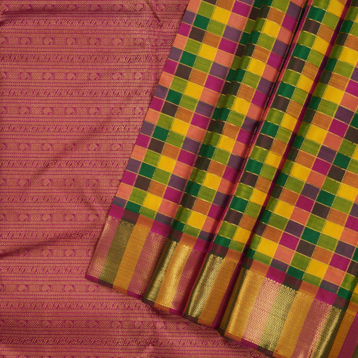 Hayagrivas Handloom Multicolour Checks Kanjivaram Silk Saree KBE1831L13-1