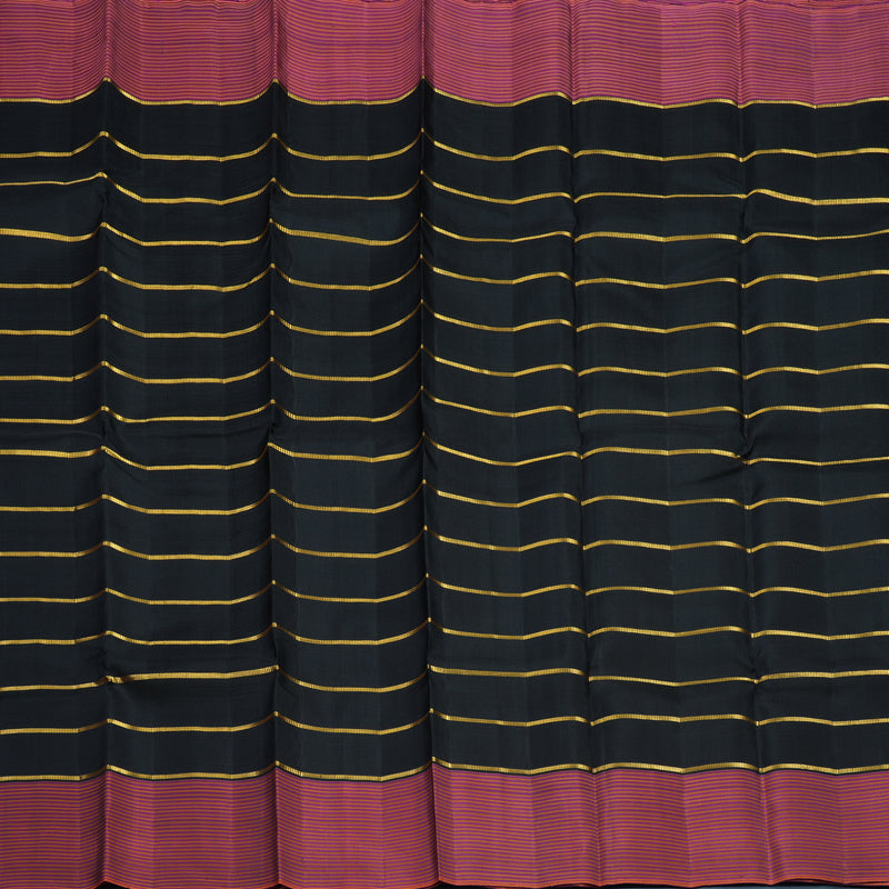Hayagrivas Handloom Black Kanjivaram Silk Saree with Pink & Orange stripes Border KBE1831L28-1