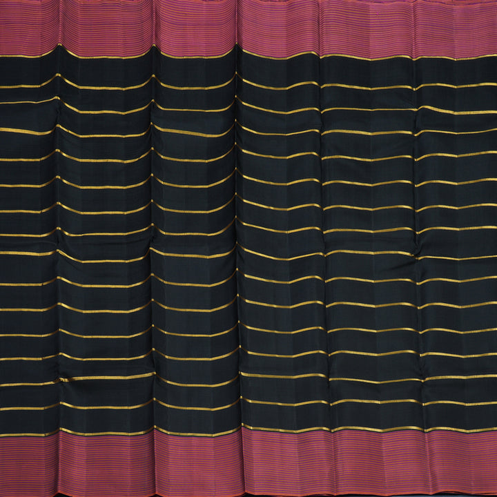 Hayagrivas Handloom Black Kanjivaram Silk Saree with Pink & Orange stripes Border KBE1831L28-1