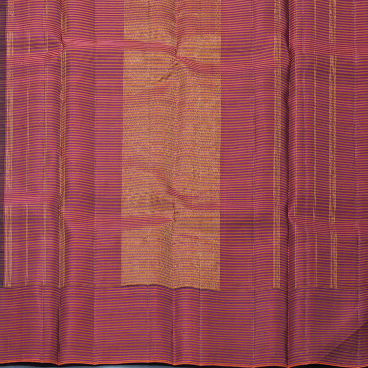 Hayagrivas Handloom Black Kanjivaram Silk Saree with Pink & Orange stripes Border KBE1831L28-1