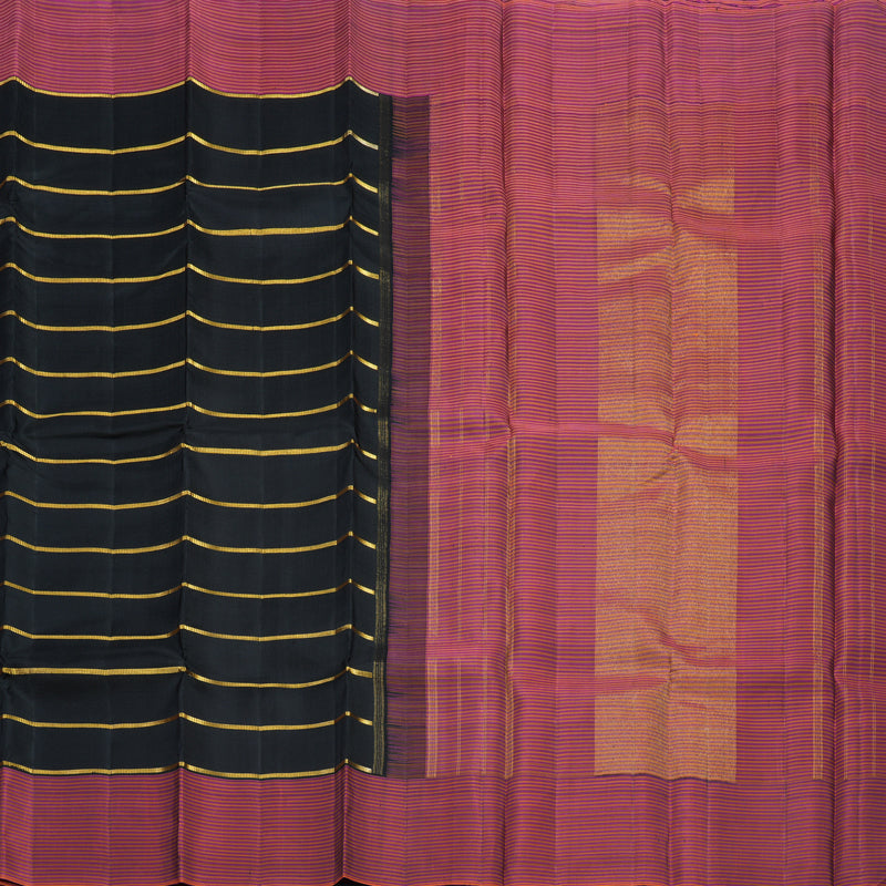 Hayagrivas Handloom Black Kanjivaram Silk Saree with Pink & Orange stripes Border KBE1831L28-1