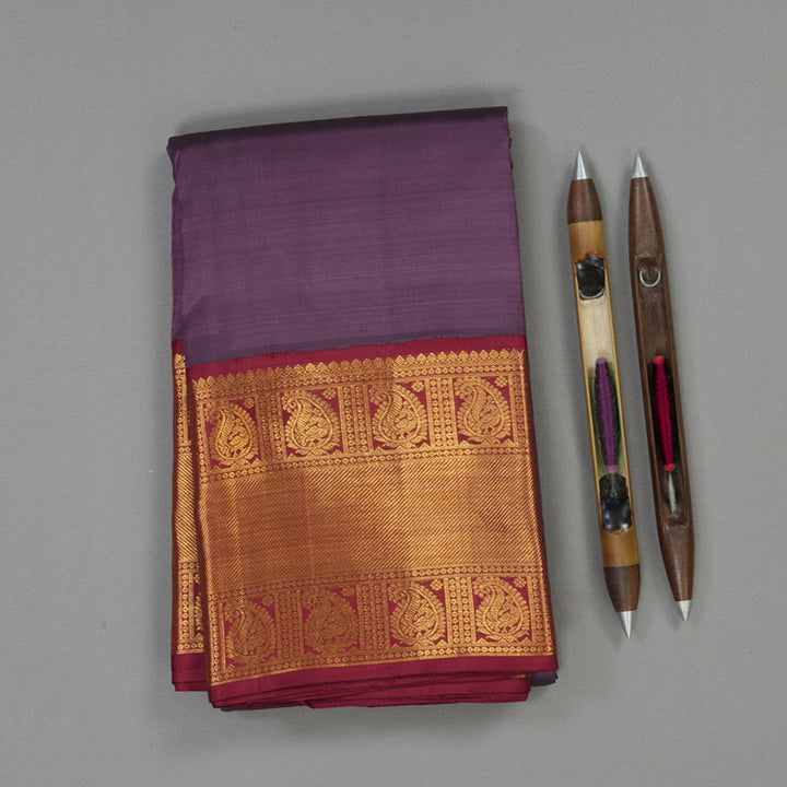 Hayagrivas Handloom Dark Lavender Kanjivaram Silk Saree with Maroon Border KBE1831L3-1