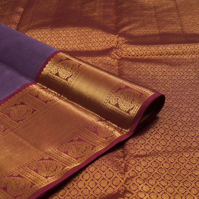 Hayagrivas Handloom Dark Lavender Kanjivaram Silk Saree with Maroon Border KBE1831L3-1