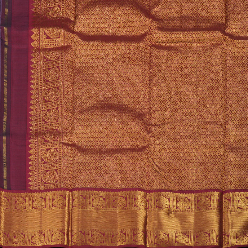 Hayagrivas Handloom Dark Lavender Kanjivaram Silk Saree with Maroon Border KBE1831L3-1