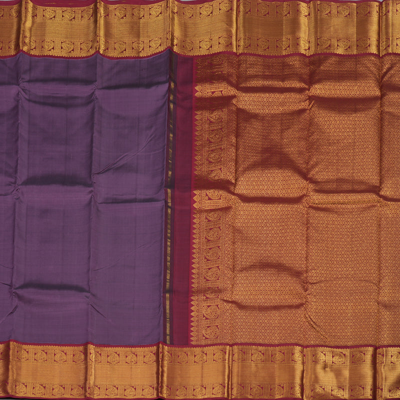 Hayagrivas Handloom Dark Lavender Kanjivaram Silk Saree with Maroon Border KBE1831L3-1