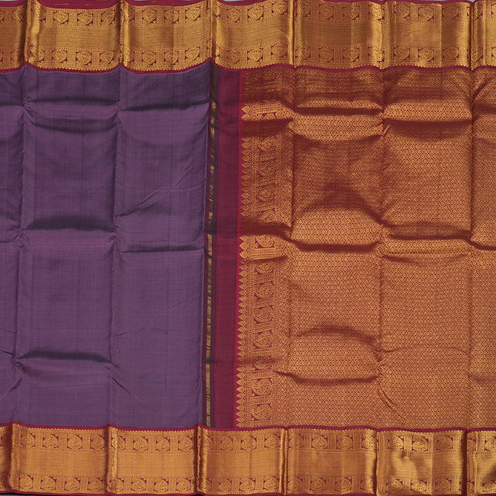 Hayagrivas Handloom Dark Lavender Kanjivaram Silk Saree with Maroon Border KBE1831L3-1