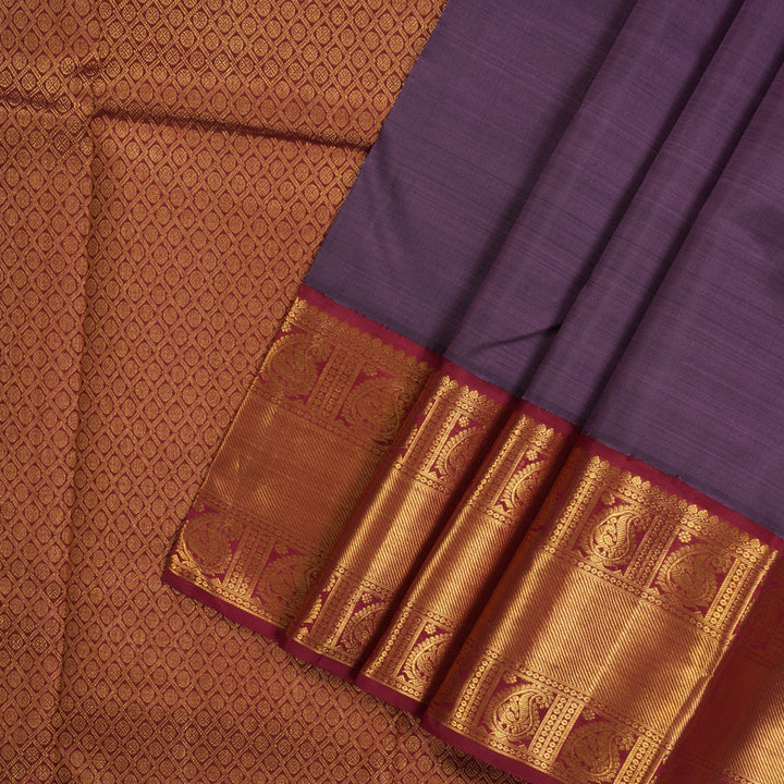 Hayagrivas Handloom Dark Lavender Kanjivaram Silk Saree with Maroon Border KBE1831L3-1