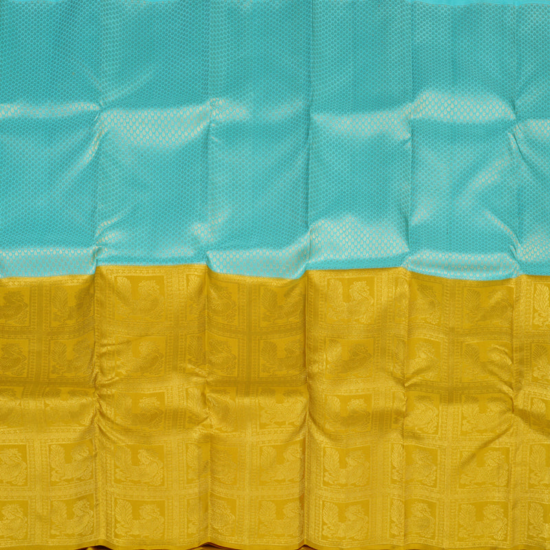 Hayagrivas Handloom Sky Blue Kanjivaram Silk Saree with Sampanga Yellow Border KBE1831L34-1