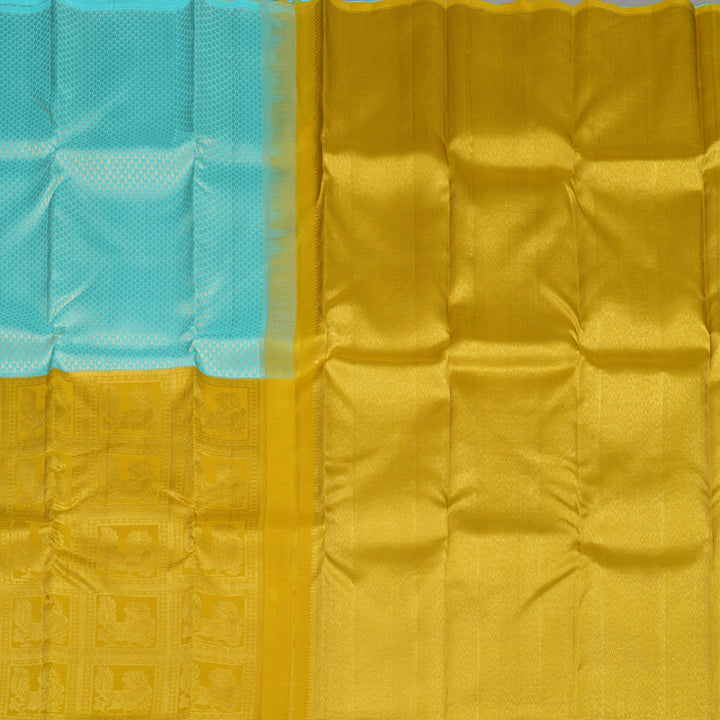 Hayagrivas Handloom Sky Blue Kanjivaram Silk Saree with Sampanga Yellow Border KBE1831L34-1