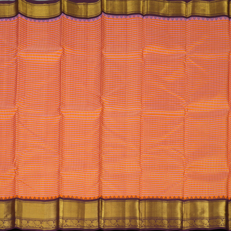Hayagrivas Handloom Orange & Pink checks Kanjivaram Silk Saree with Burgundy KBE1631L38-1