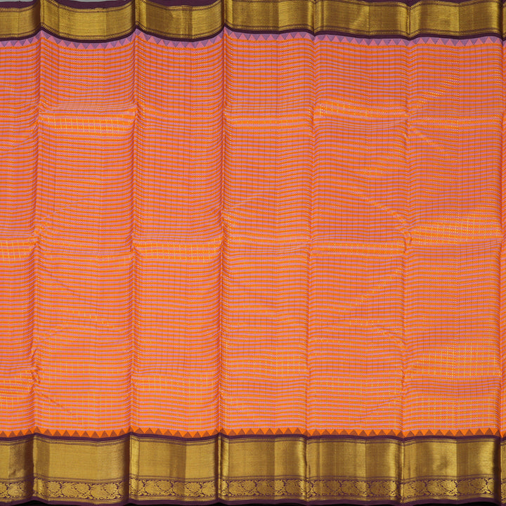 Hayagrivas Handloom Orange & Pink checks Kanjivaram Silk Saree with Burgundy KBE1631L38-1