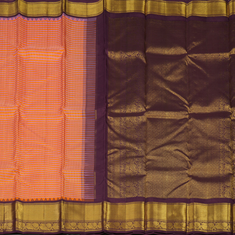 Hayagrivas Handloom Orange & Pink checks Kanjivaram Silk Saree with Burgundy KBE1631L38-1